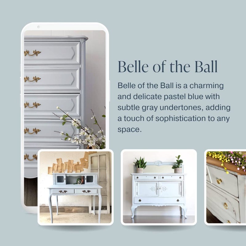 Country Chic Paint طلاء الطباشير الشامل بأسلوب ريفي للأثاث والخزائن وديكور المنزل، صديق للبيئة، تشطيب غير لامع، مع برايمر وطبقة علوية مدمجة للخشب والمعادن - بيل أوف ذا بول (أزرق فاتح) - 4 أوقية (118 مل) - Image 3
